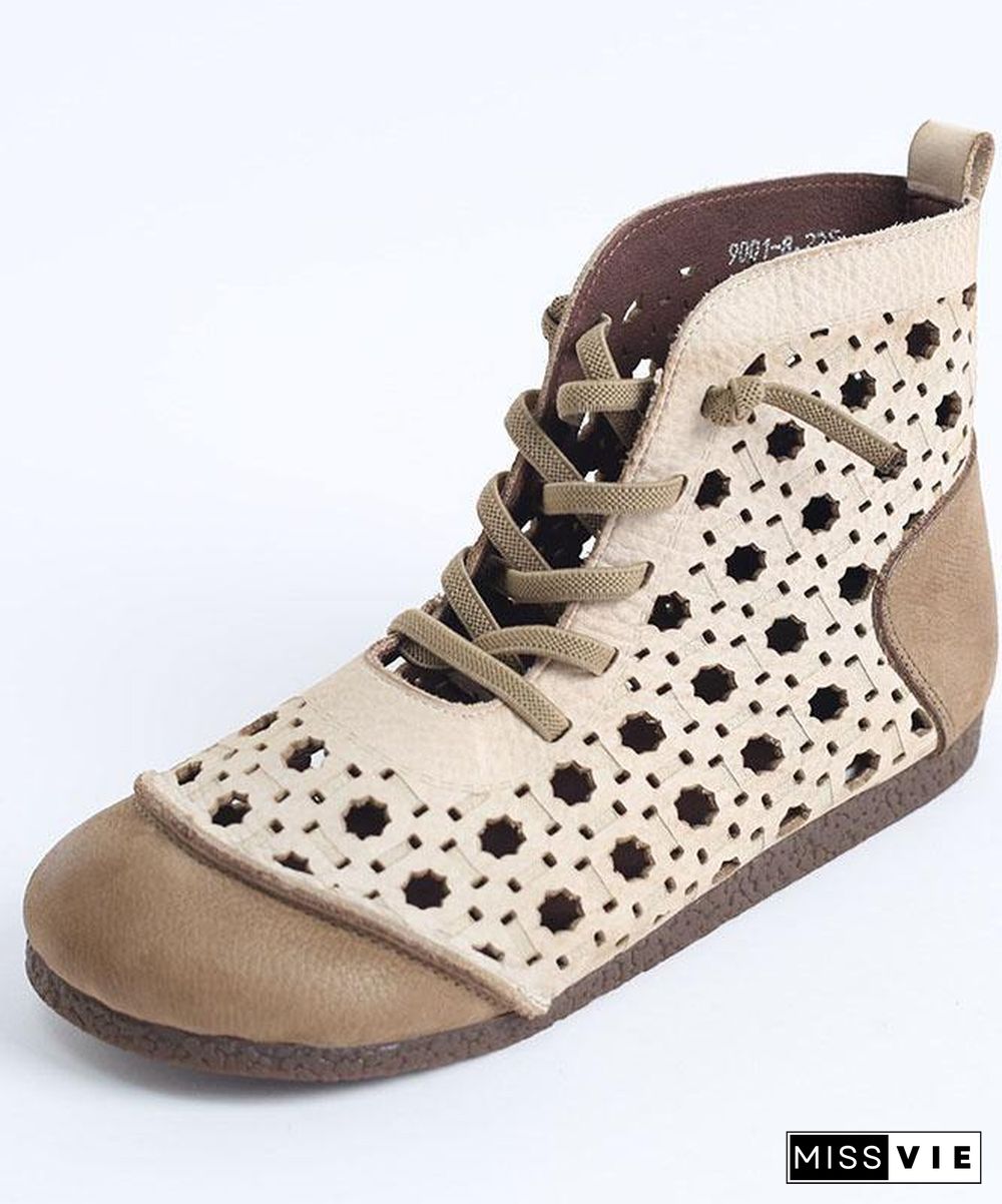 Beautiful Gladiator Walking Sandals Beige Genuine Leather Ankle boots