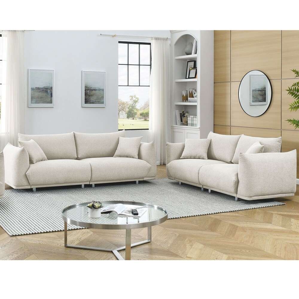 Futon Sectional Sofa Sets 2pcs Mondern Loveseat Sofa Sets w/ 4 Pillows and Thick Seat Cushions for Living Room  2 seat   3 seat