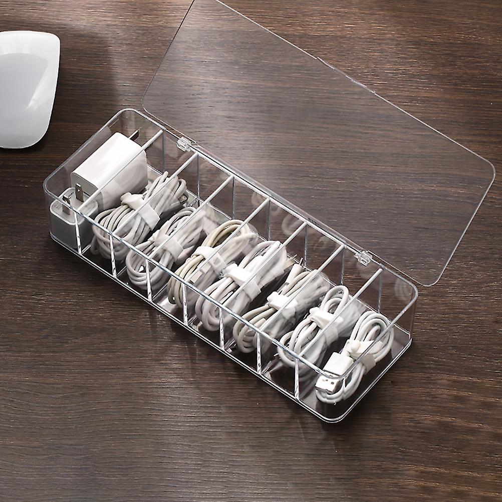 8 Grids Clear Plastic Cable Storage Box Data Cable Storage Container Save Space Cable Management Box for Storing Earrings Rings and Data Cables