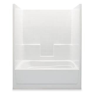 Aquatic Everyday Smooth Tile 60 in. x 36 in. x 76 in. 1-Piece Bath and Shower Kit with Right Drain in White 6036STR-WHHD