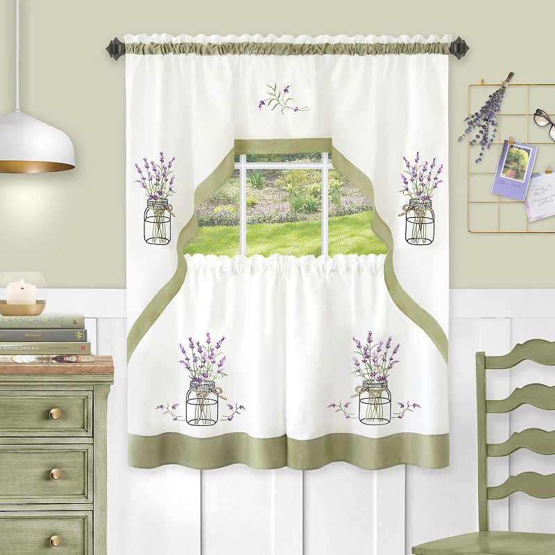 Achim 3-piece Lavender Embellished Tier and Swag Window Curtain Set