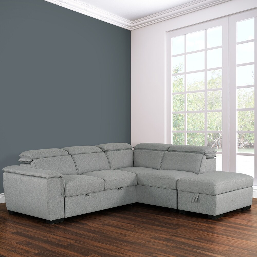 Joss 99 in. W 3 Piece Grey L Shaped Sectional Sofa Bed with Storage Ottoman / Adj. Backrest