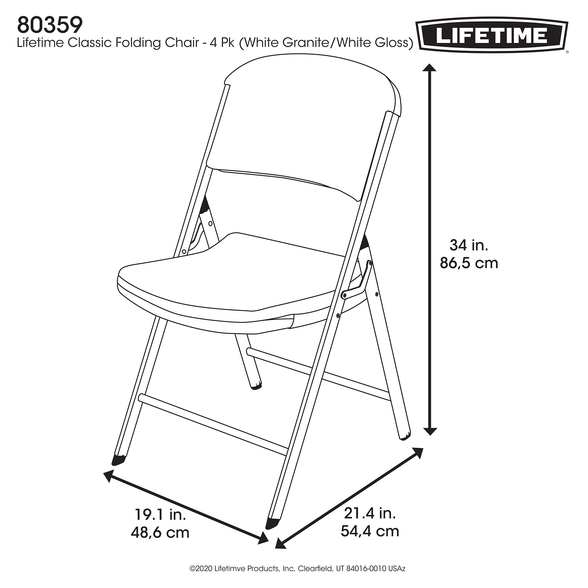 Lifetime Classic Commercial Folding Wedding Chair, White, 80359