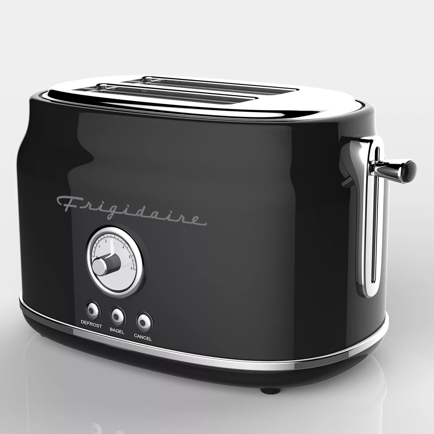 Frigidaire ETO102-BLACK， 2 Slice Toaster， Retro Style， Wide Slot for Bread， English Muffins， Croissants， and Bagels， 5 Adjustable Toast Settings， Cancel and Defrost， 900w， Black