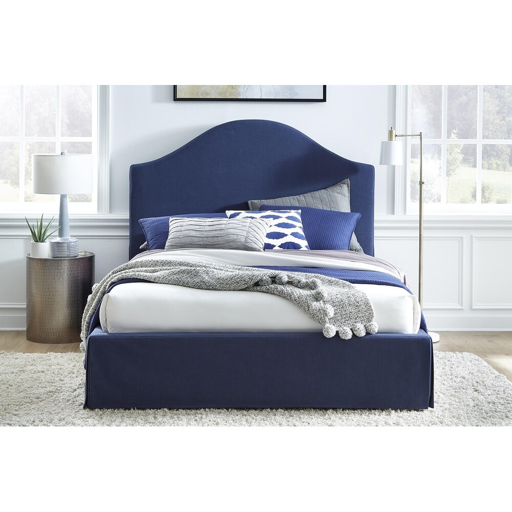 Sur Upholstered Skirted Storage Panel Bed in Navy