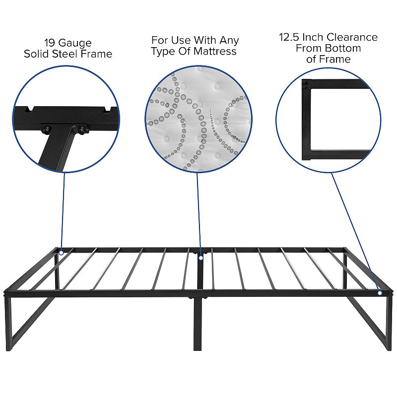 Merrick Lane Varallo 14 Inch Steel Bed Frame With Steel Slat Support For Any Mattress