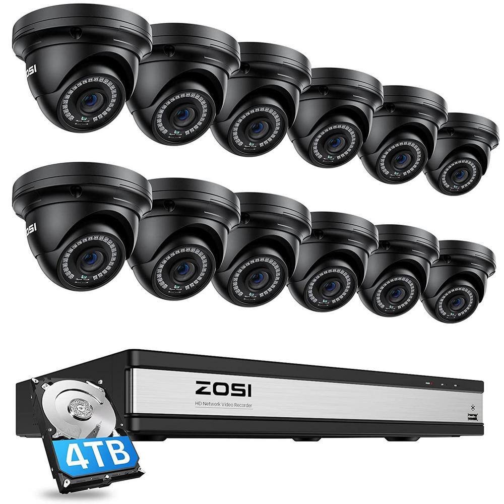 ZOSI 4K UHD 16-Channel 4TB POE NVR Security Camera System with 12 Wired 5MP Outdoor IP Dome Cameras 80ft Night Vision 16DK-4295B12-40-US