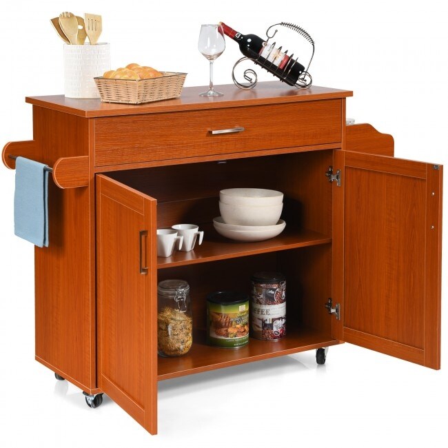 Rolling Kitchen Island Cart with Towel and Spice Rack   45.5\