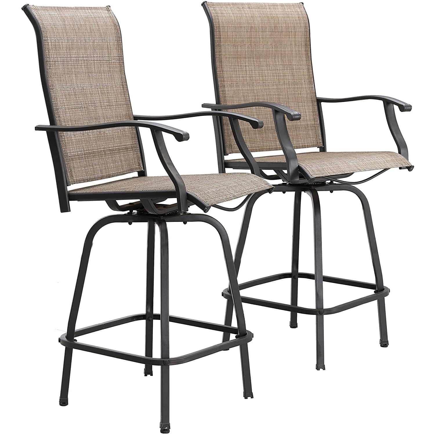 Odaof 2 Pcs Patio Bistro Set， Bar Height Swivel Stools Chair Sets with High Back and Armrest All Weather Outdoor Furniture for Lawn， Garden， Backyard， Brown