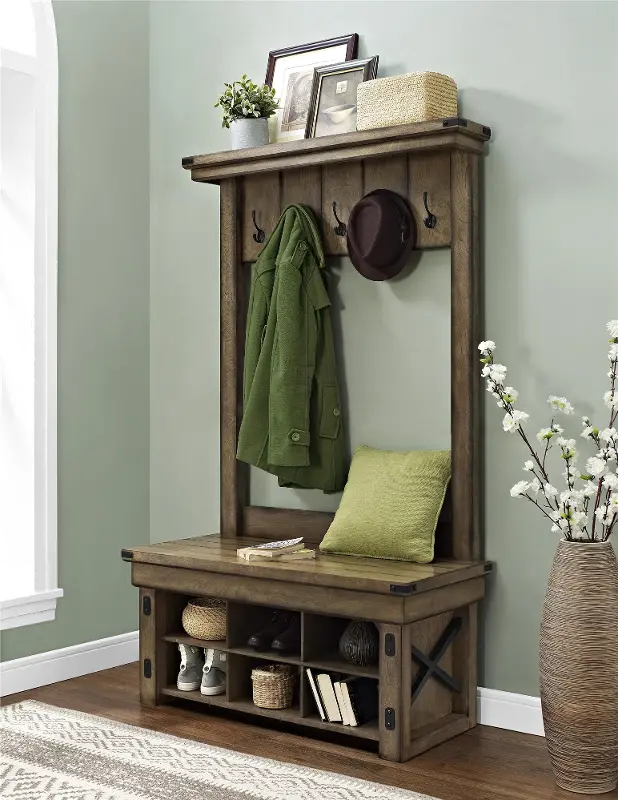 Wildwood Rustic Brown Entryway Hall Tree with Storage Bench