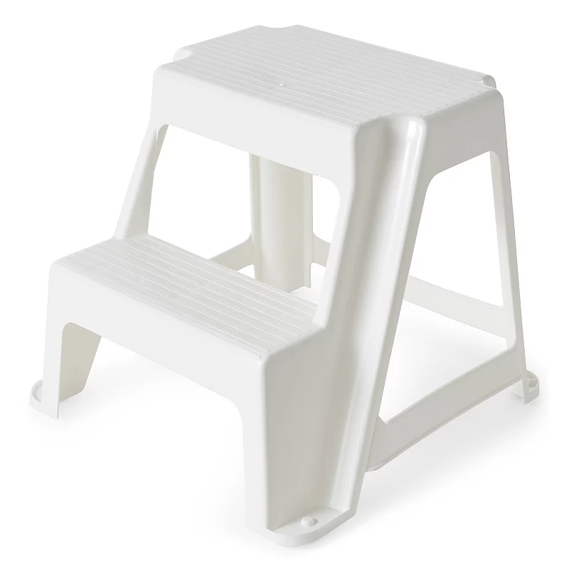 Gracious Living 18.75-Inch Sturdy Non Slip Plastic 2-Level Step Stool， White