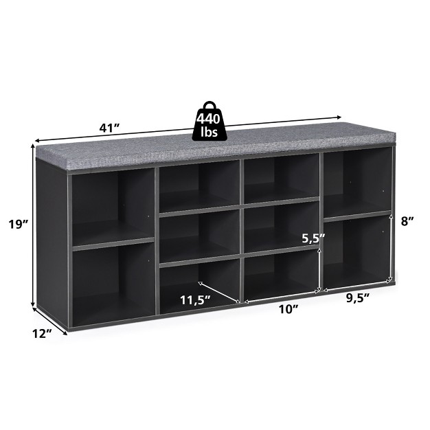 Costway Entryway Padded Shoe Storage Bench 10 cube Organizer Bench Adjustable