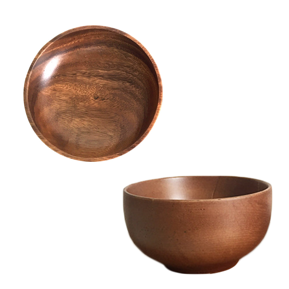 Acacia Wooden Bowl Natural Solid Soup Bowl Japanese Rice Bowl for Children Adult (Coffee Color)