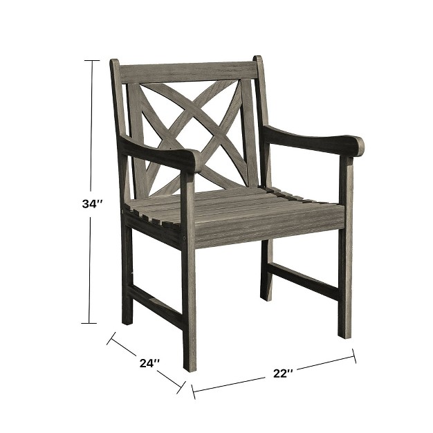 Azen Lloyd Farmhouse Acacia Hardwood Patio Arm Chair Gray Wash