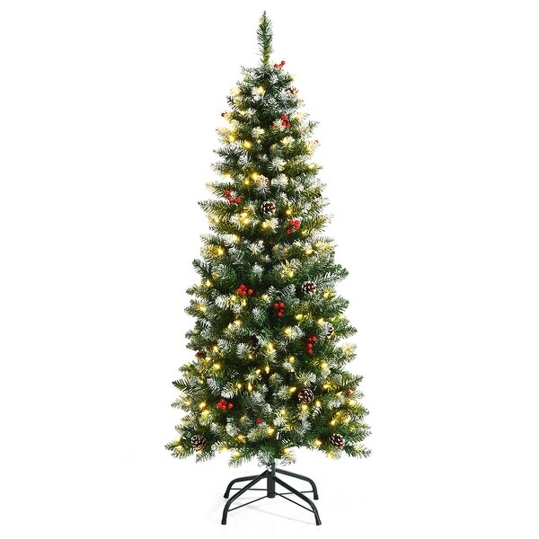 Gymax 5/6/7 FT Prelit Hinged Christmas Tree Artificial Pencil Xmas