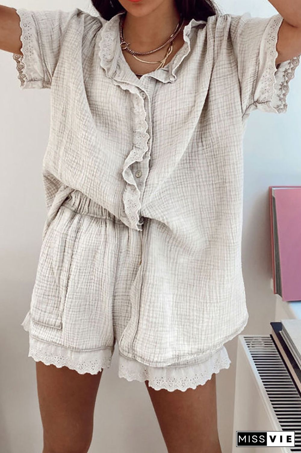 Ruffles Blouse Shorts Set