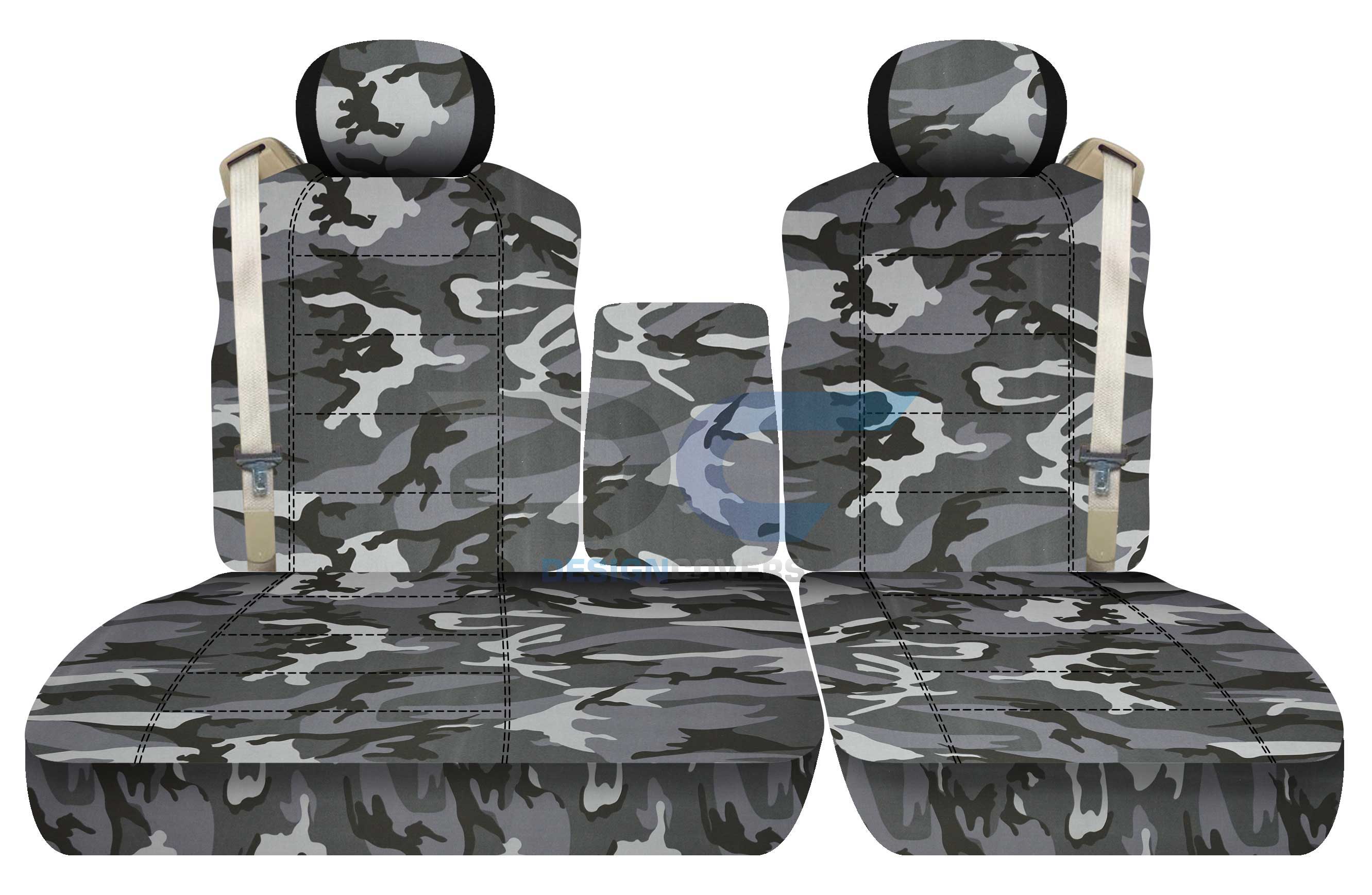 T108-Designcovers Compatible with 2001-2003 Ford F-150 Camouflage Truck Seat Covers (Front 40/60 Split Bench) with opening Center Console， Adjustable Headrests， Integrated Seat Belts:Gray Camo