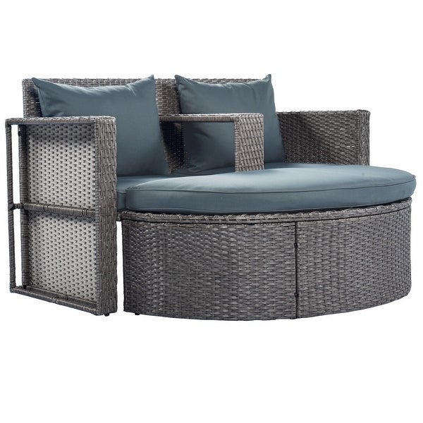 2-Piece All-Weather Sofa Set Outdoor Rattan Sectional with a Hole for Umbrella - Overstock - 37612675