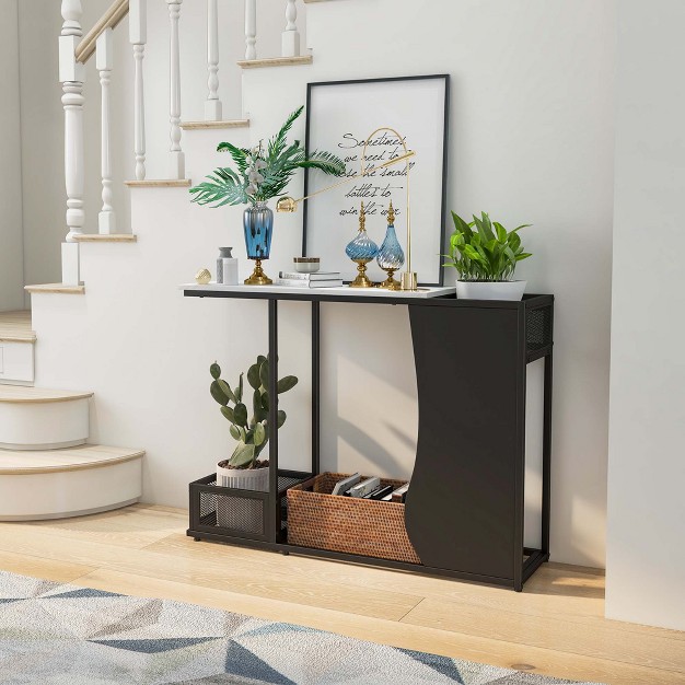 Costway 43 5 x27 x27 Console Table With Faux Marble Top amp 2 Storage Compartments Entryway Hallway