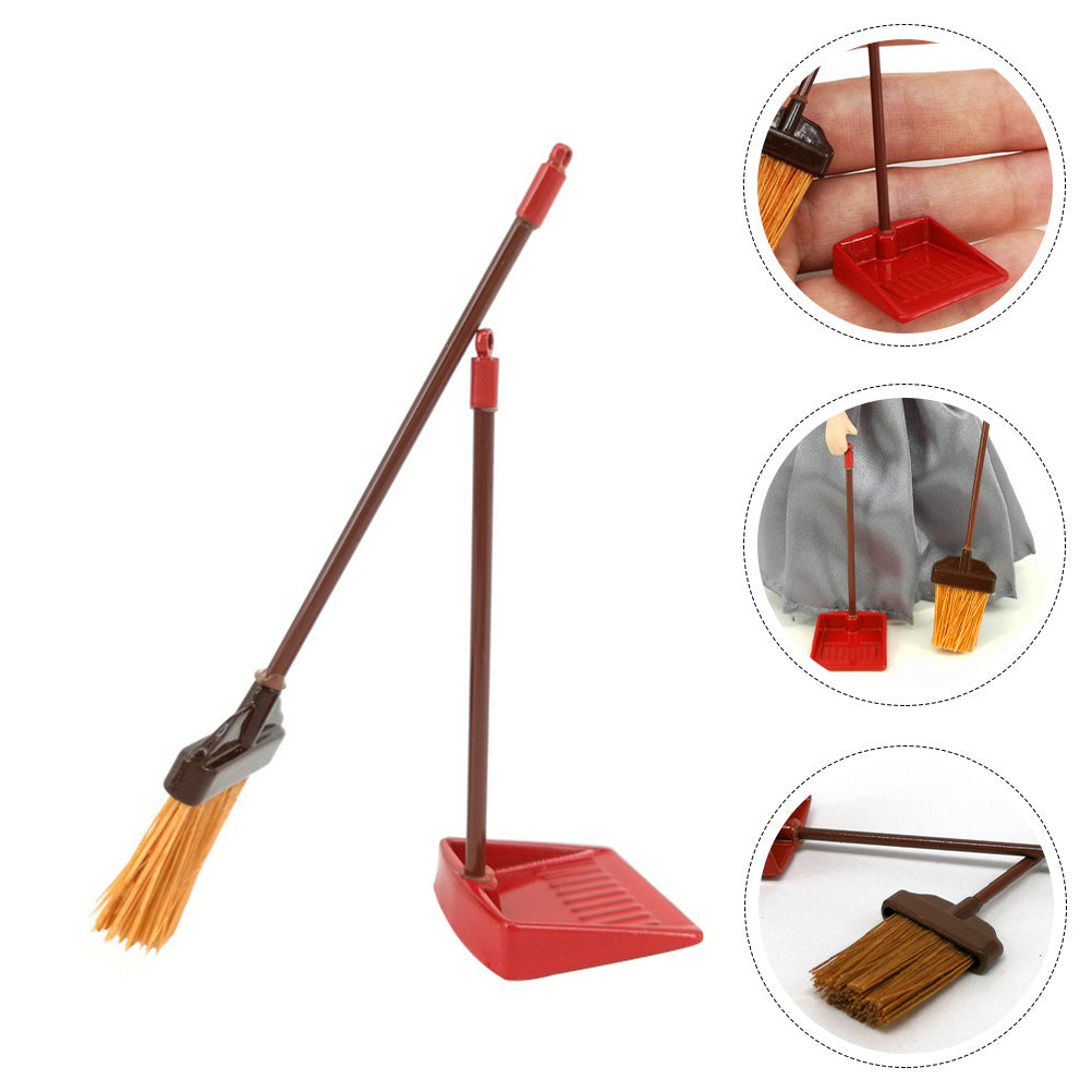 1 Set Miniature Broom and Dustpan Decoration Kid's Pretend Play Toys (Red)