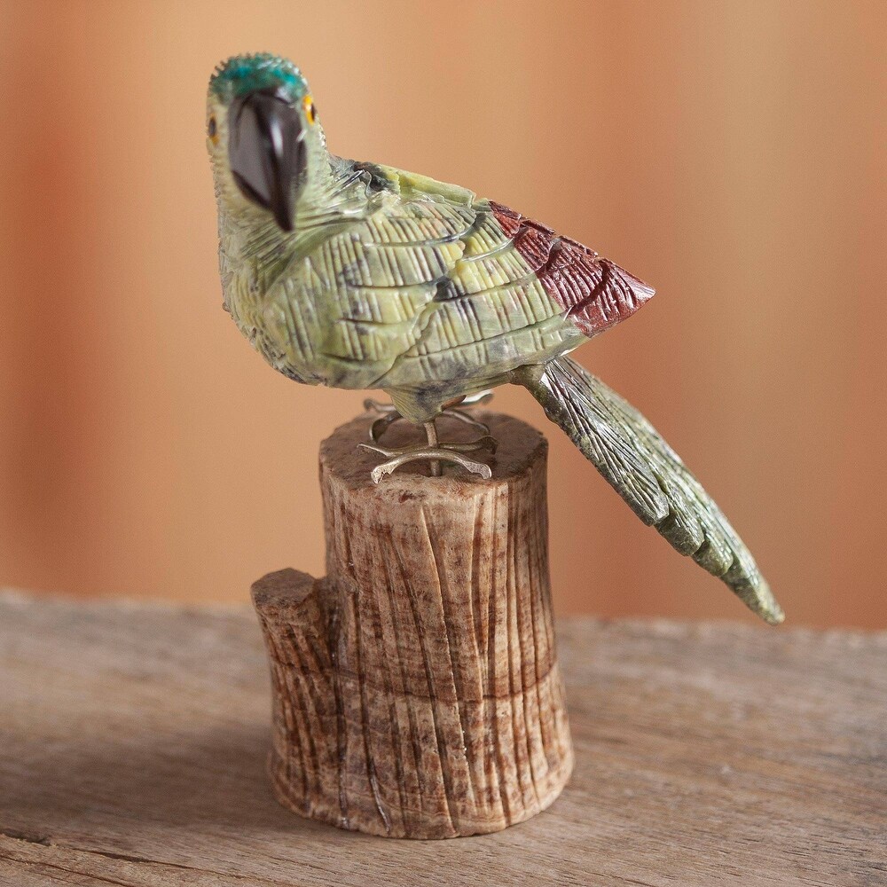 Handmade Blue Crested Bird Multi gemstone Sculpture (Peru)