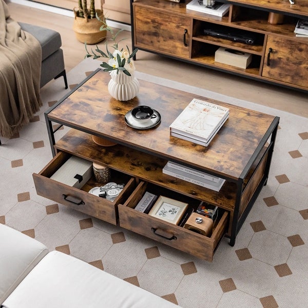 Costway Coffee Table with Storage Drawersand Shelf Coffee Table with - See Details