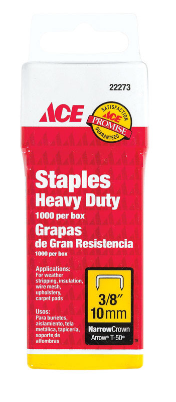 Ace T50 3/8 in. L Narrow Crown Heavy Duty Staples 1000 pk