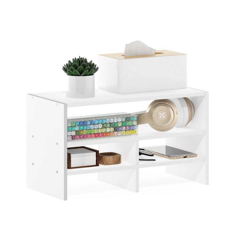 Furinno Hermite White Desk Top Organizing Shelf Bookcase 20316WH