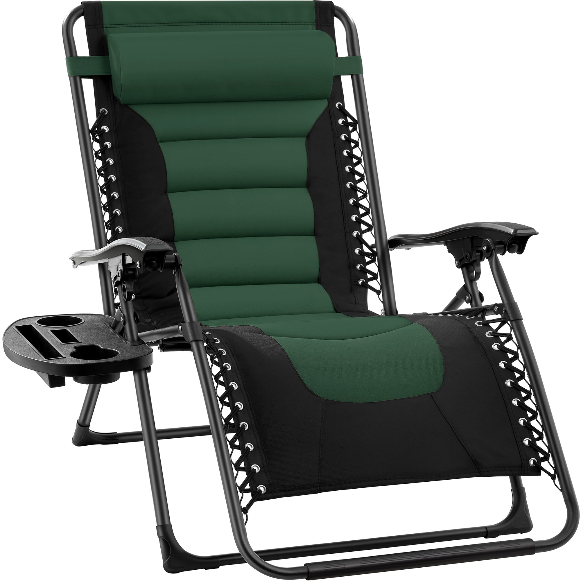 Best Choice Products Oversized Padded Zero Gravity Chair, Folding Outdoor Patio Recliner w/ Side Tray - Forest Green