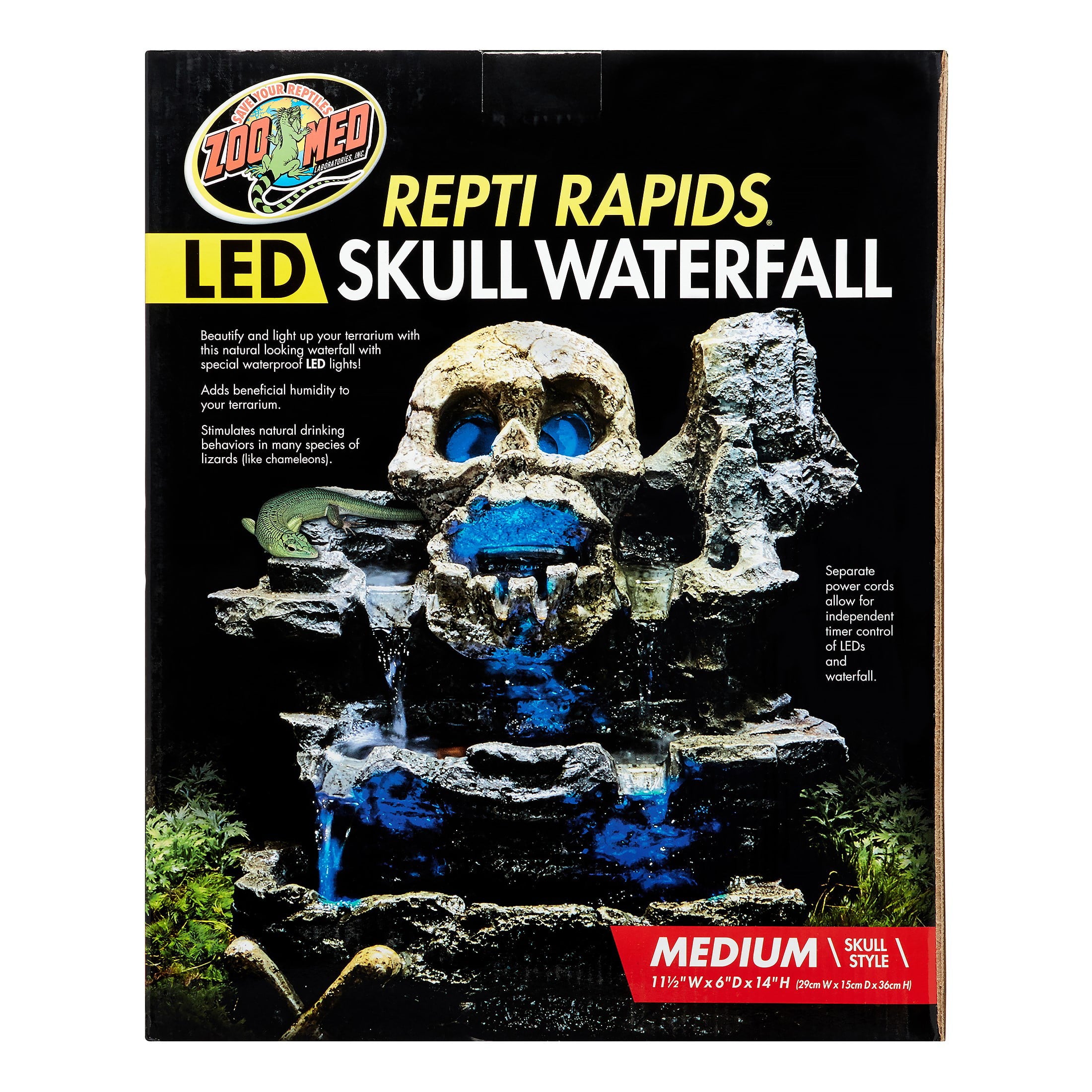 Zoo Med Repti Rapids LED Skull Terrarium Waterfall， Medium