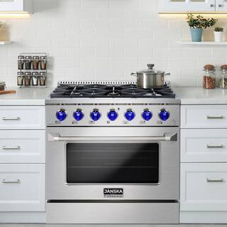 JANSKA Professional 36 in. 5.2 cu. ft. Gas Range with 6 Burners Convection Oven in Stainless Steel with 2 Sets of Knobs GR-600 SSB