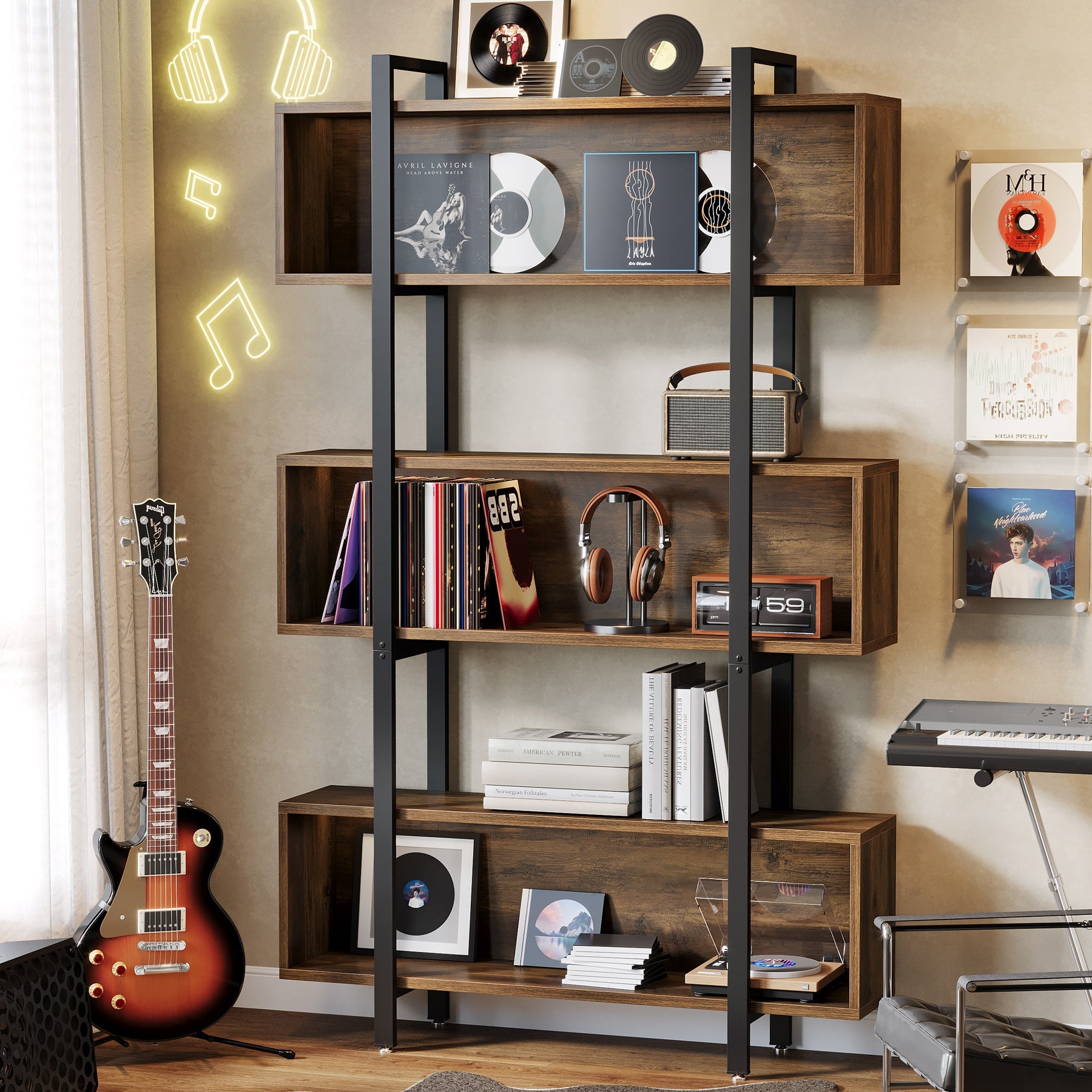 70.9 Wood Bookshelf, 6-Tier Etagere Bookcase Display Shelf with Open Shelves