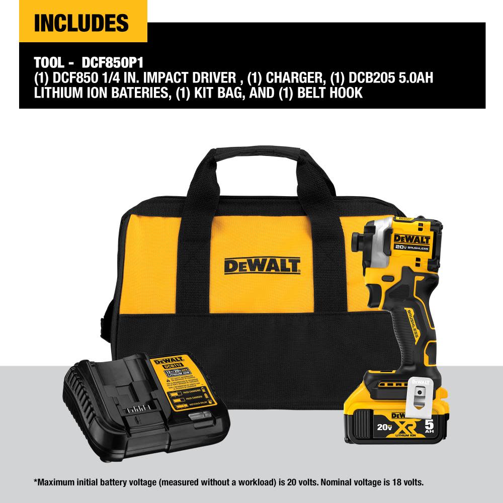 DEWALT ATOMIC 20V MAX Impact Driver Kit 1/4 3 Speed Brushless Cordless ;