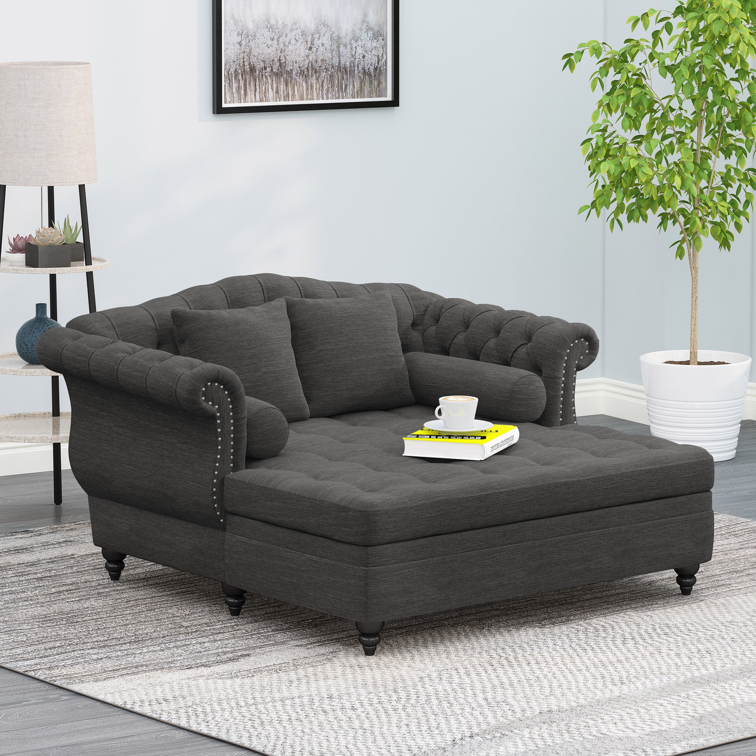 Horeb Contemporary Tufted Double Chaise Lounge with Accent Pillows