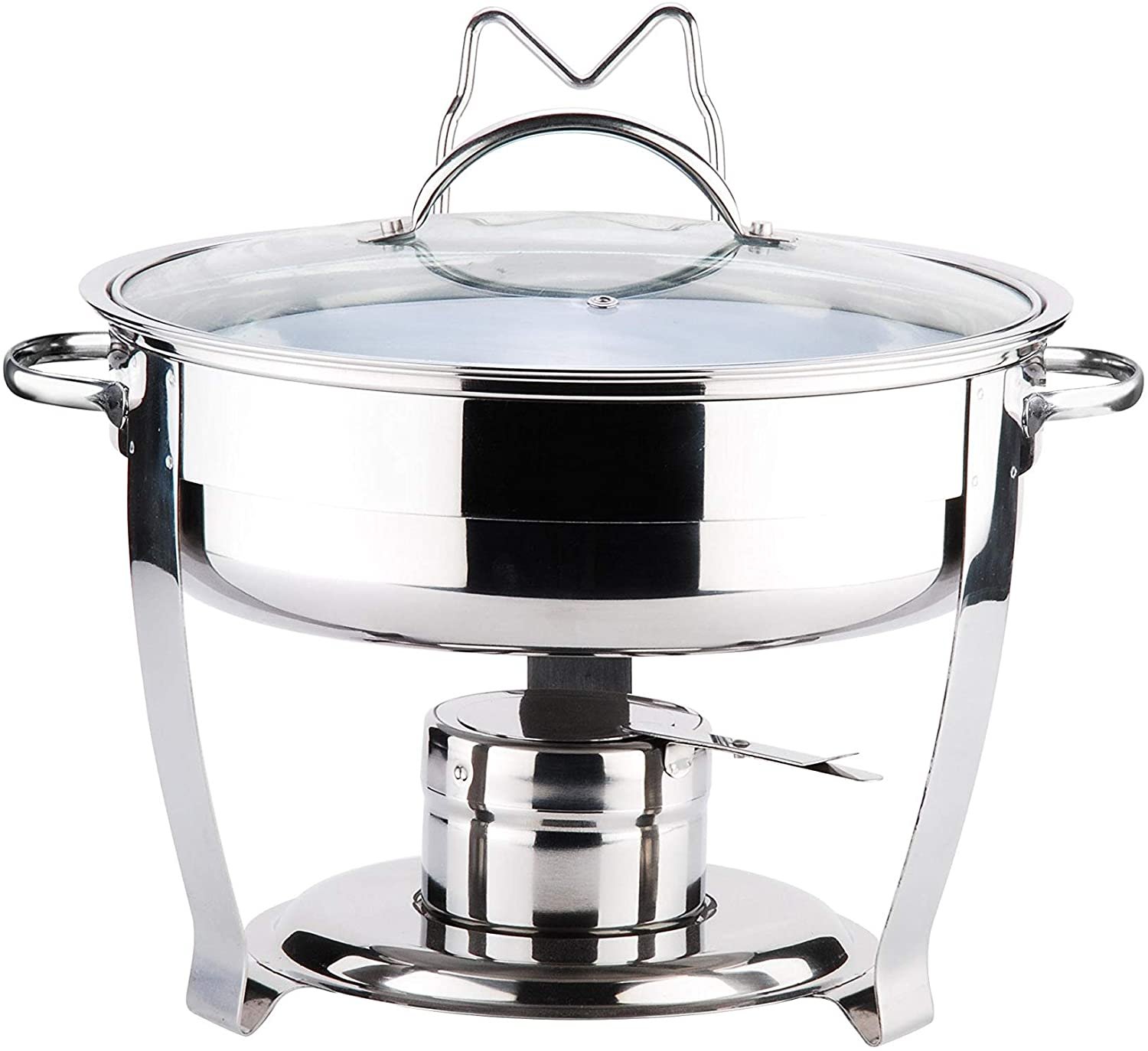 Culinary Edge Stainless Steel Buffet Chafer 4 Quart Round Chafing Dish Set with Tempered Glass Cover