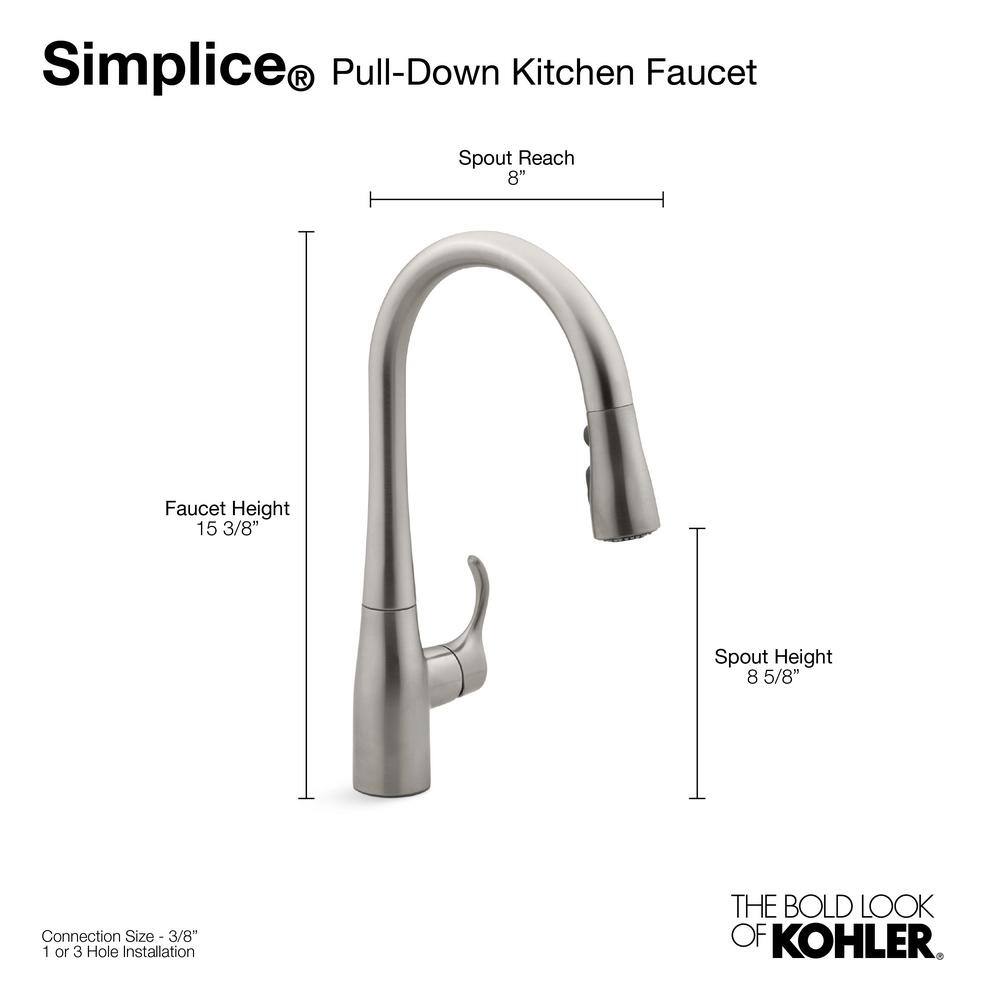 KOHLER Simplice Single-Handle Pull-Down Sprayer Kitchen Faucet in Matte Black K-597-BL