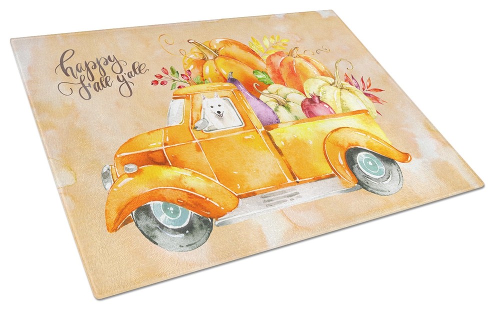 Fall Harvest Japanese Spitz Glass Cutting Board Large   Farmhouse   Cutting Boards   by the store  Houzz