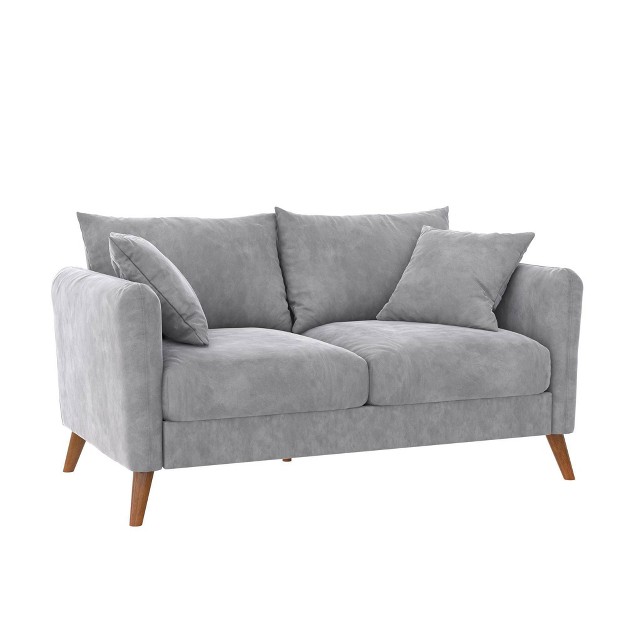 Magnolia 2 Seater Loveseat Sofa With Pillows Pocket Coil Seating Light Gray Velvet Novogratz