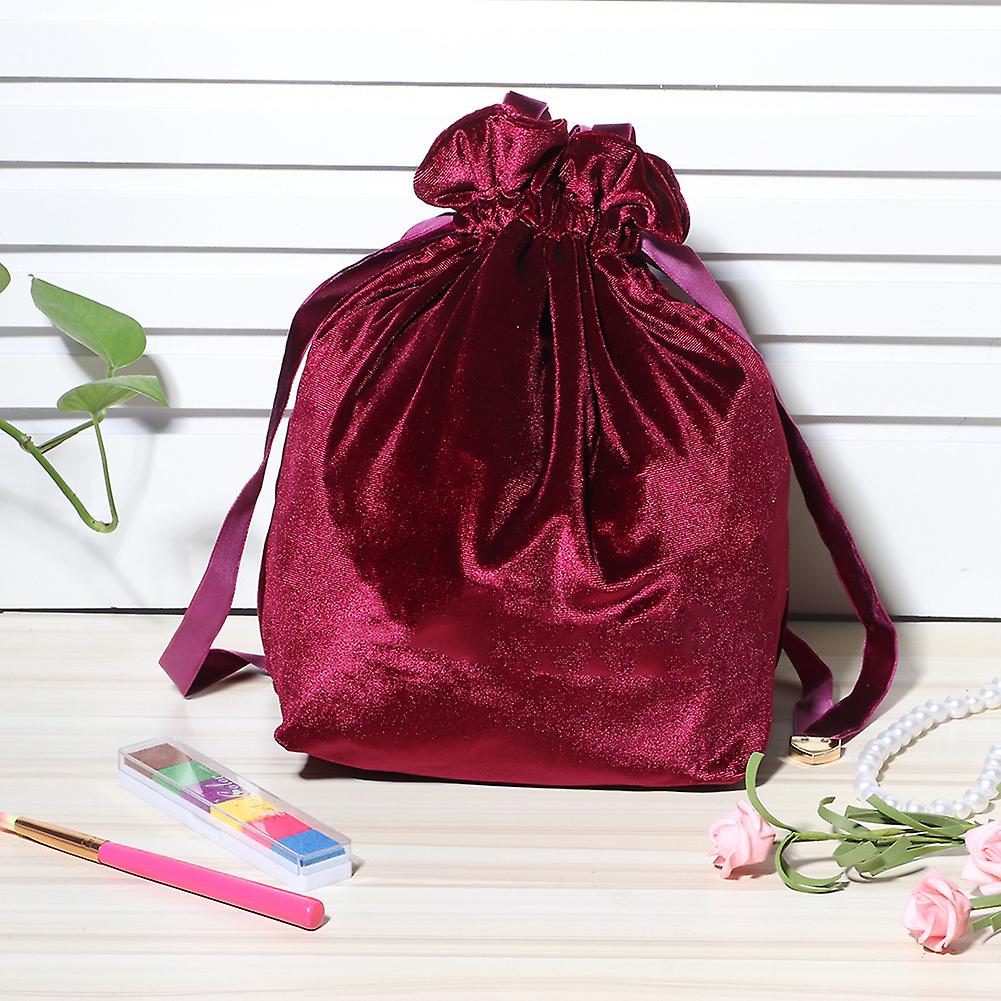 Household Portable Velvet Makeup Cosmetic Bag Drawstring Storage Bag For Outdoor Travelingwine Red S Size