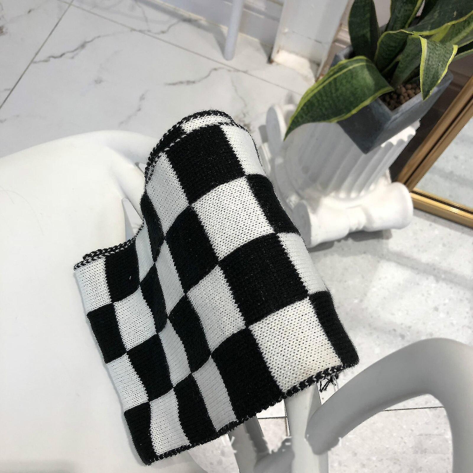 2023-classic Black White Checkered Plaids Grids Scarf Women Decorated Knitted Fashion Scarves Pashmina Shawl Wraps For Elegant Lady-1