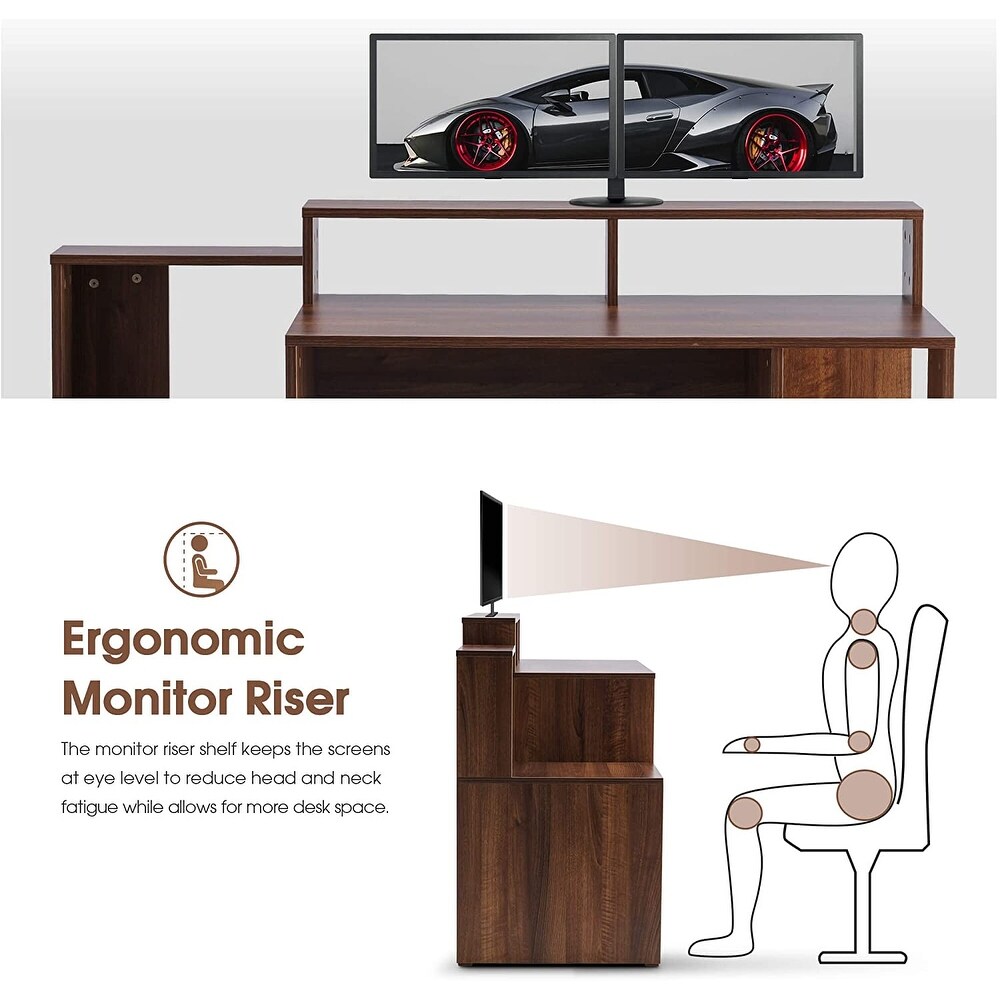 Ivinta Computer Desk with Drawers  52 inches Office Desk with Hutch and Printer Shelf  Modern Writing Desk