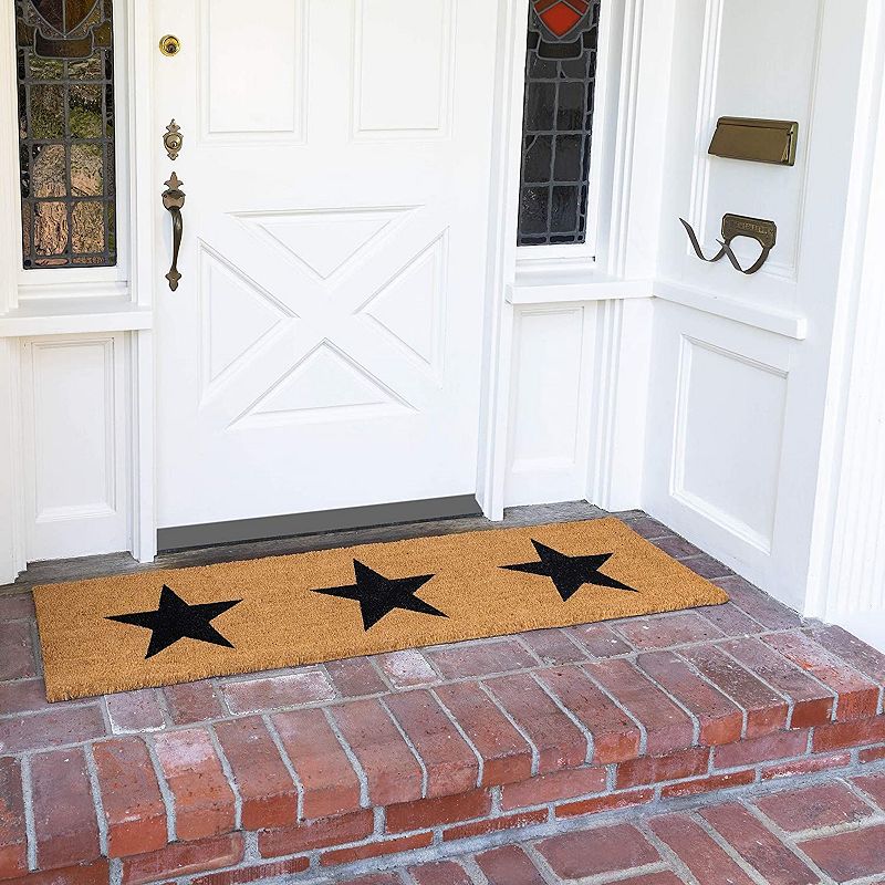 Long Nonslip Welcome Door Mat with Stars (17 x 60 in， Natural Coir)