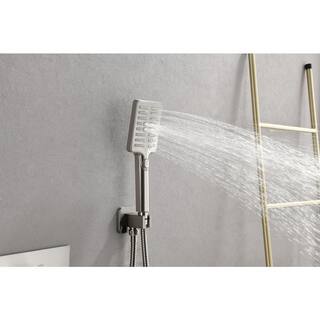 Lukvuzo Wall Mounted Waterfall Rain Shower System in Brushed Nickel with 3 Body Sprays and Handheld Shower HDSA11FS023