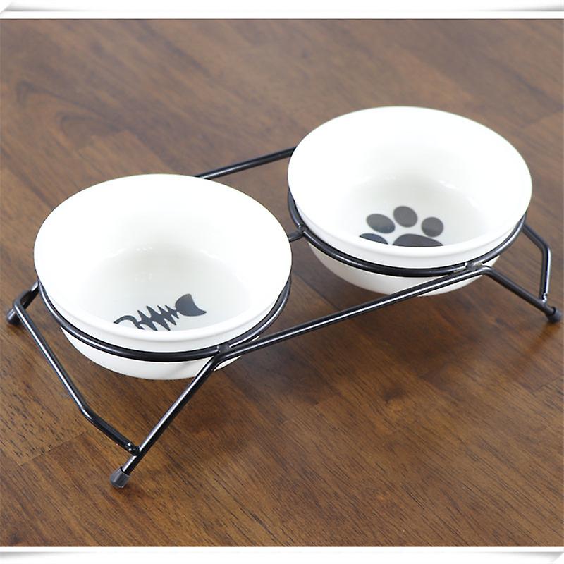 Cat Bowls， Upgraded 13 Oz Ceramic Elevated Cat Food Bowls For Food And Water， Raised 2 Cat Dishes With Stainless Steel Stand Non-slip And Anti-rust， F