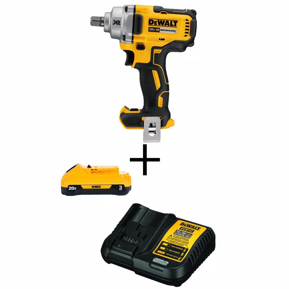 DEWALT 20-Volt MAX XR Cordless Brushless 1/2 in. Mid-Range Impact Wrench with Detent Pin Anvil， (1) 20-Volt 3.0Ah Battery and#8211; XDC Depot