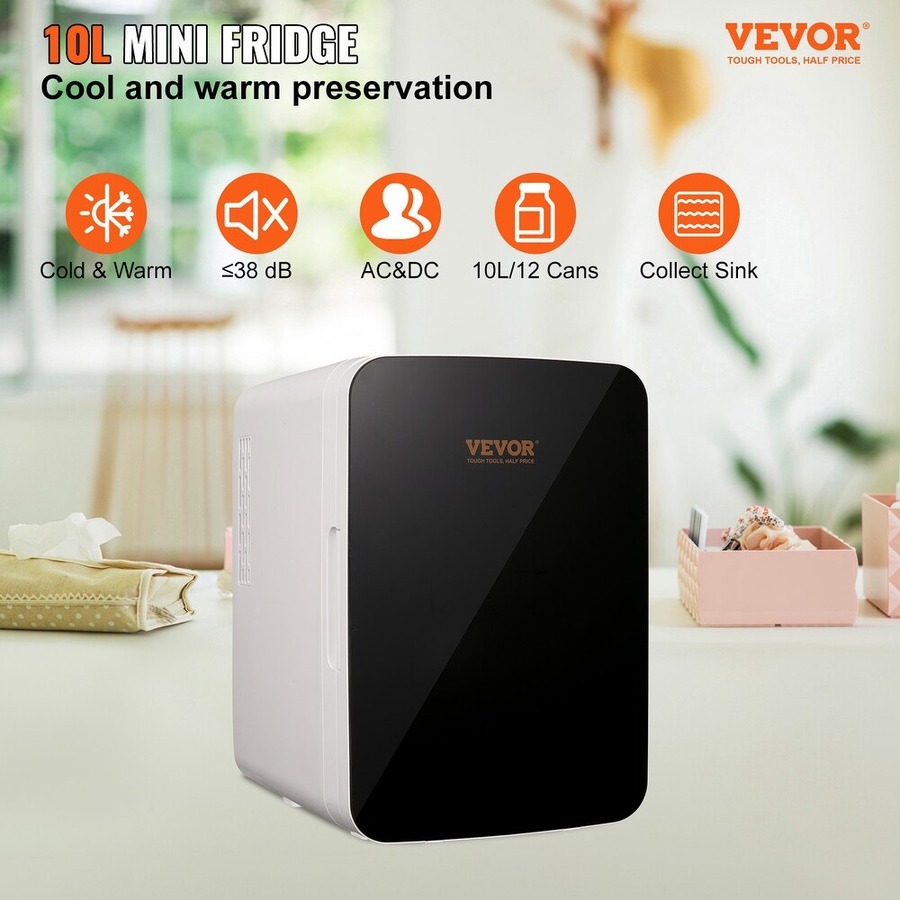 Vevor 10 Liter Luxury Small Beverage Refrigerator for Skincare Food Breast Milk  AC/DC Cooler Warmer for Office Dorm Car