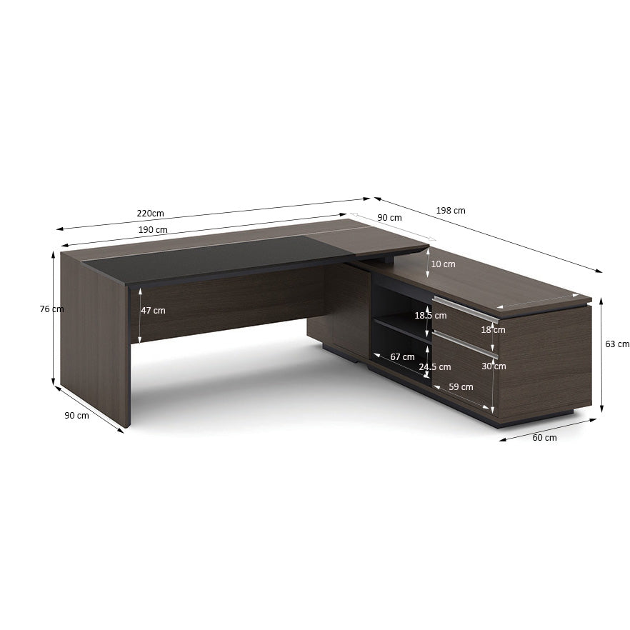 CARTER Executive Office Desk with Right Return 2.2M - Coffee & Charcoal