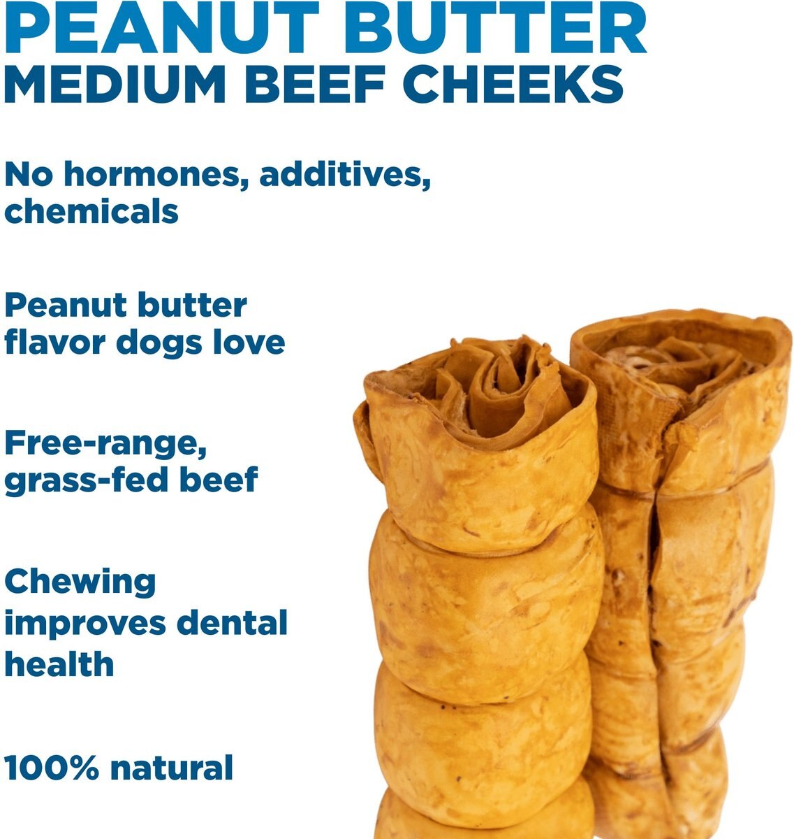 Best Bully Sticks Peanut Butter Beef Cheek Dog Treats， Medium， 2 count