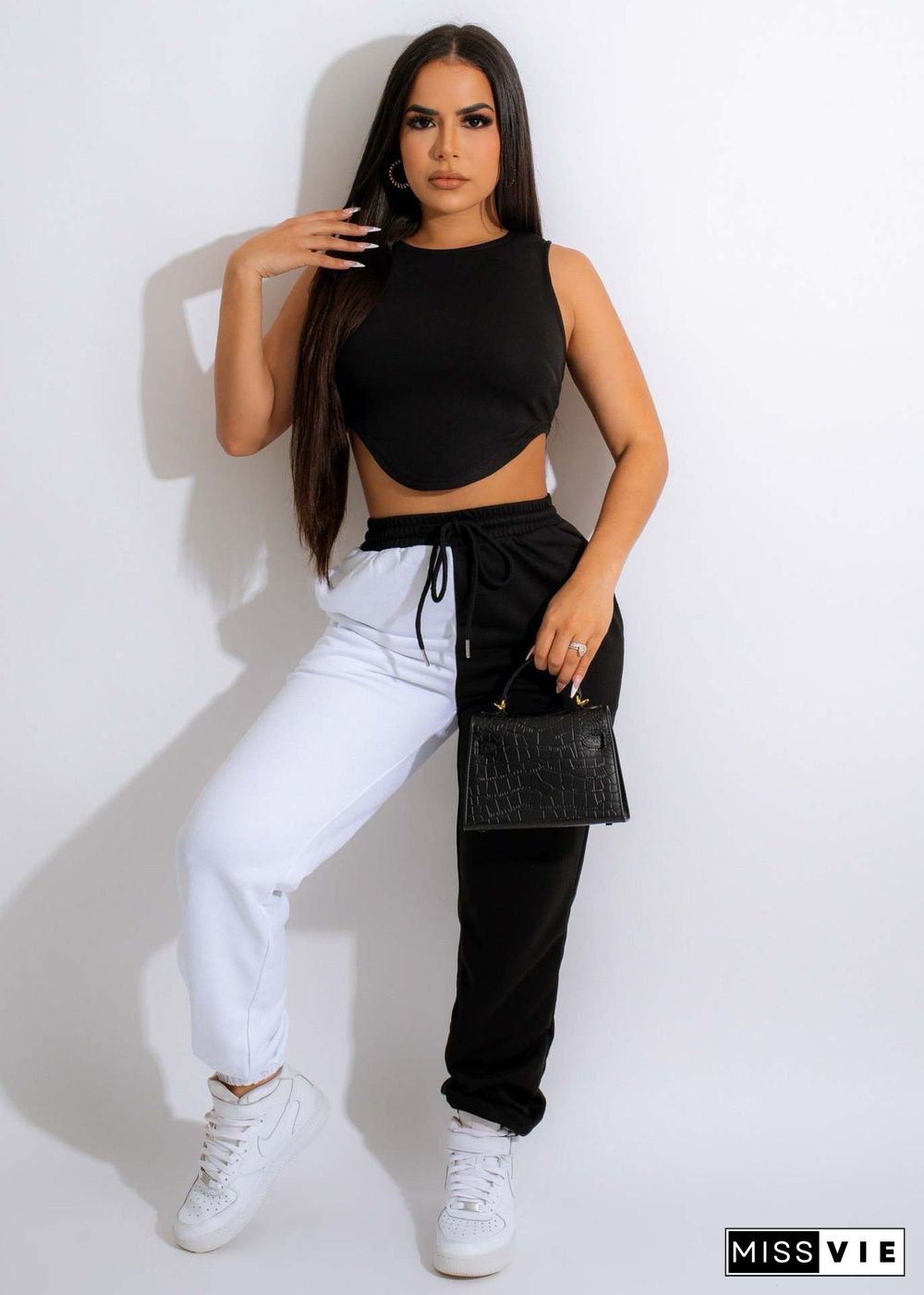 Back Cut out Tank Crop Top Sweatpants 2 Piece Set