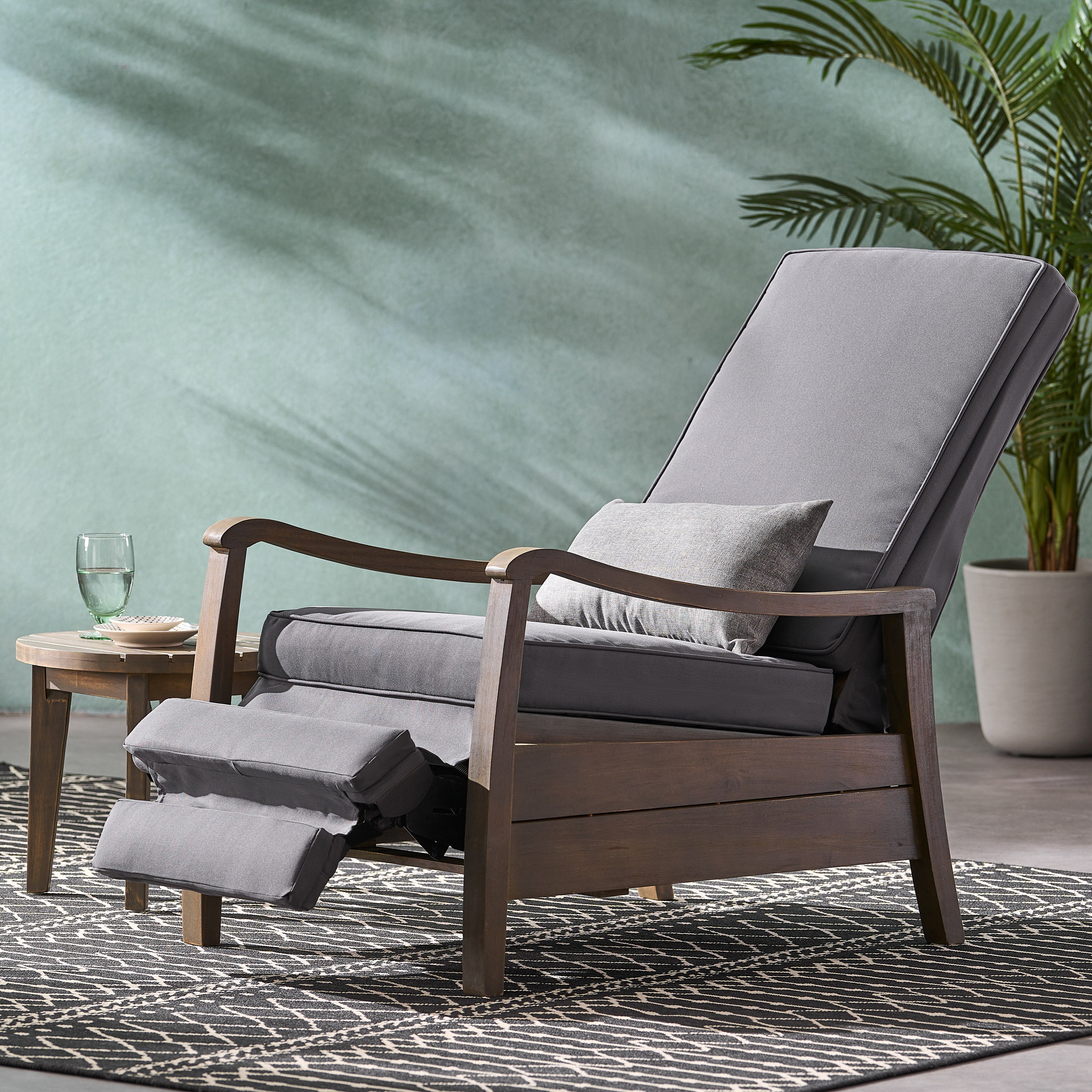 Sadlier Outdoor Acacia Wood Recliner Chair with Cushions